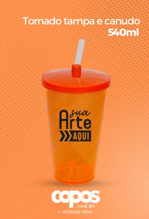 Copo Tornado Tampa e Canudo Copo Tornado Tampa e Canudo